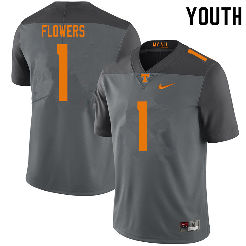 Youth #1 Trevon Flowers Tennessee Volunteers College Football Jerseys Sale-Gray - Click Image to Close